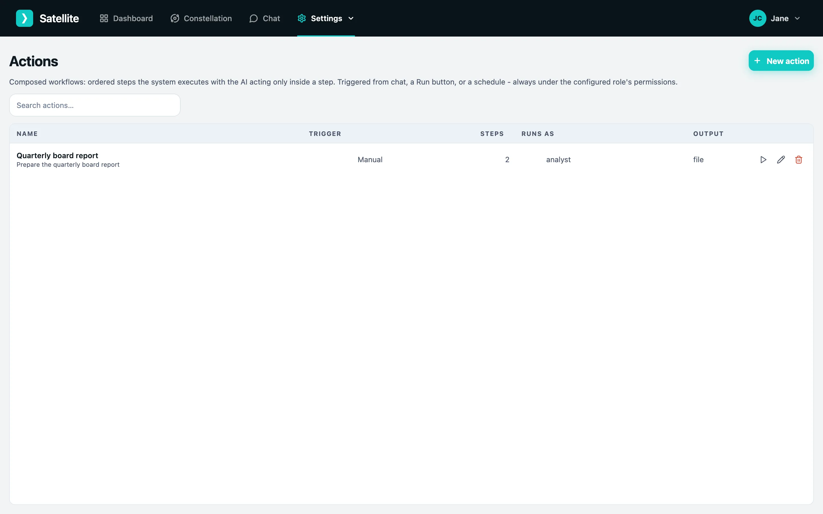 The Actions list
