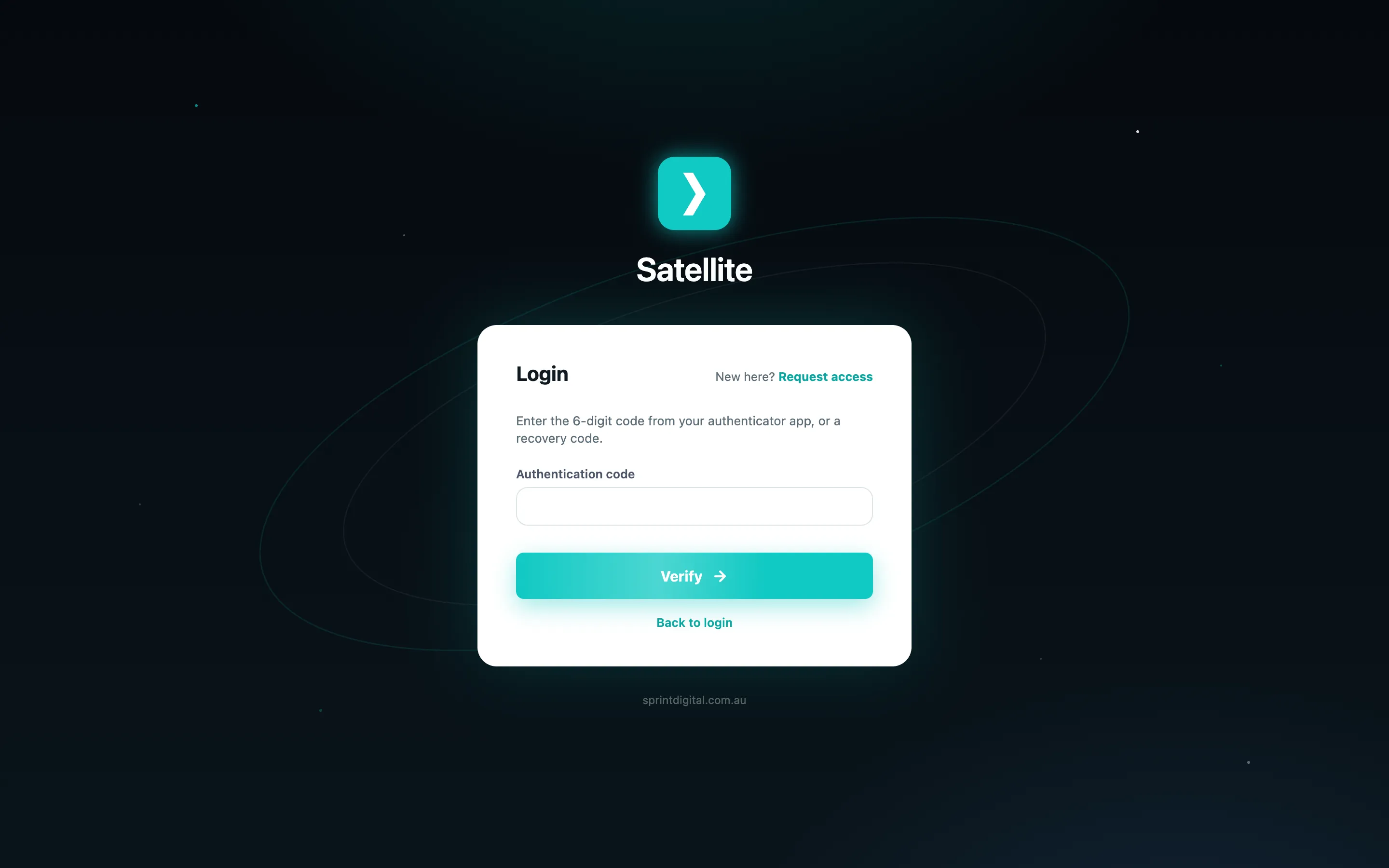 The two-factor step of the login screen asking for an authentication code